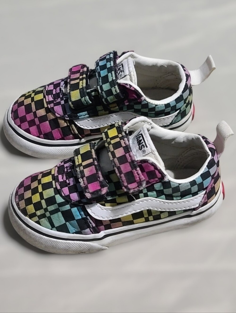 Vans Toddler Ward V Rainbow Checkerboard Low Top Skate Shoes Size 6T